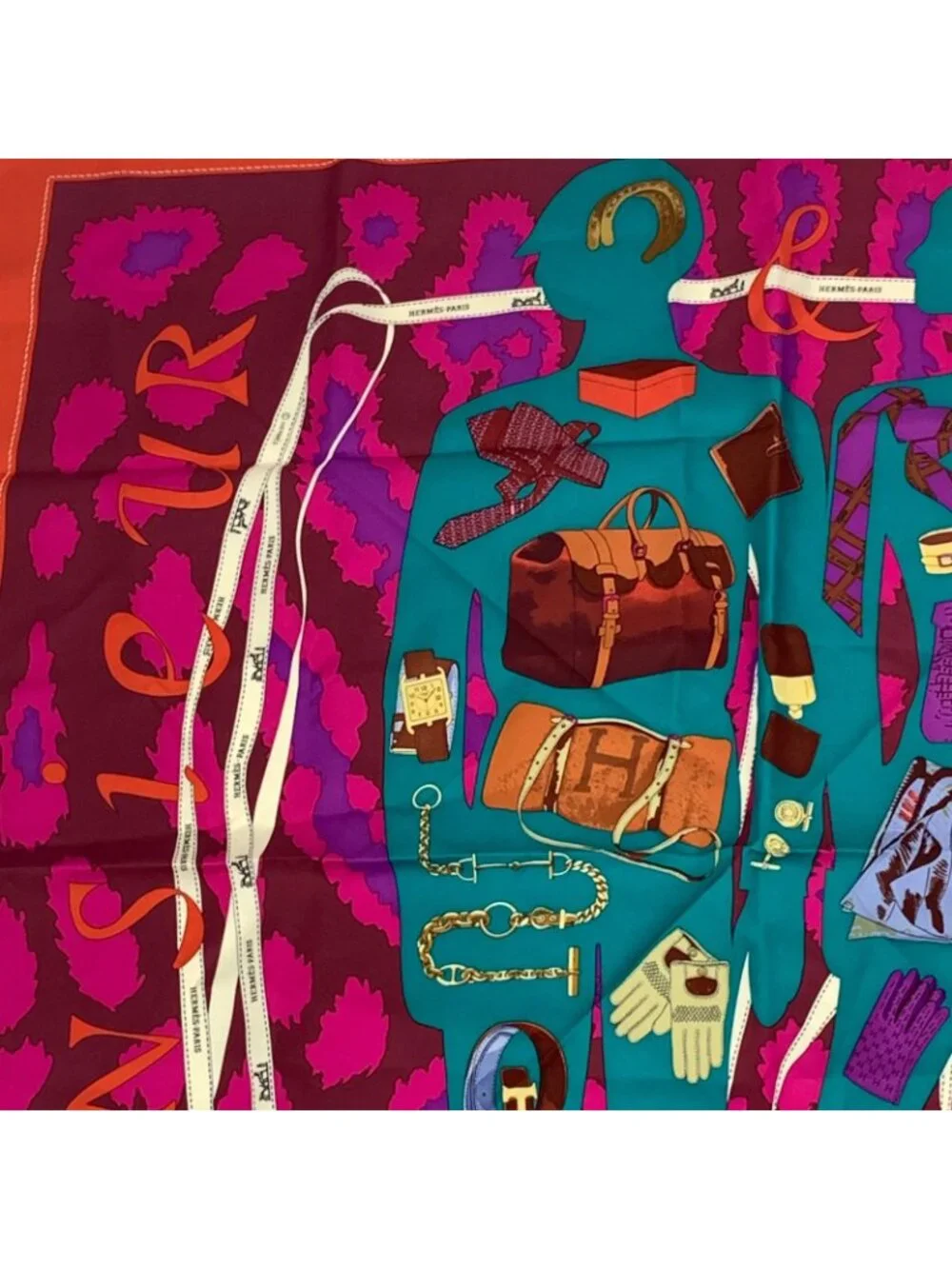 Hermes Carre 90 Monsieur Et Madame All Over Pattern Silk Scarf Multicolor - Picture 2 of 7